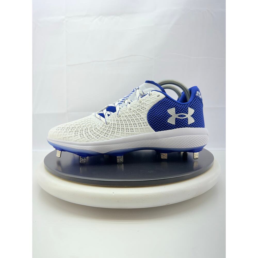 Under Armour Glyde 2 MT Womens‎ 10 White Blue Metal Softball Cleats 3026601-101